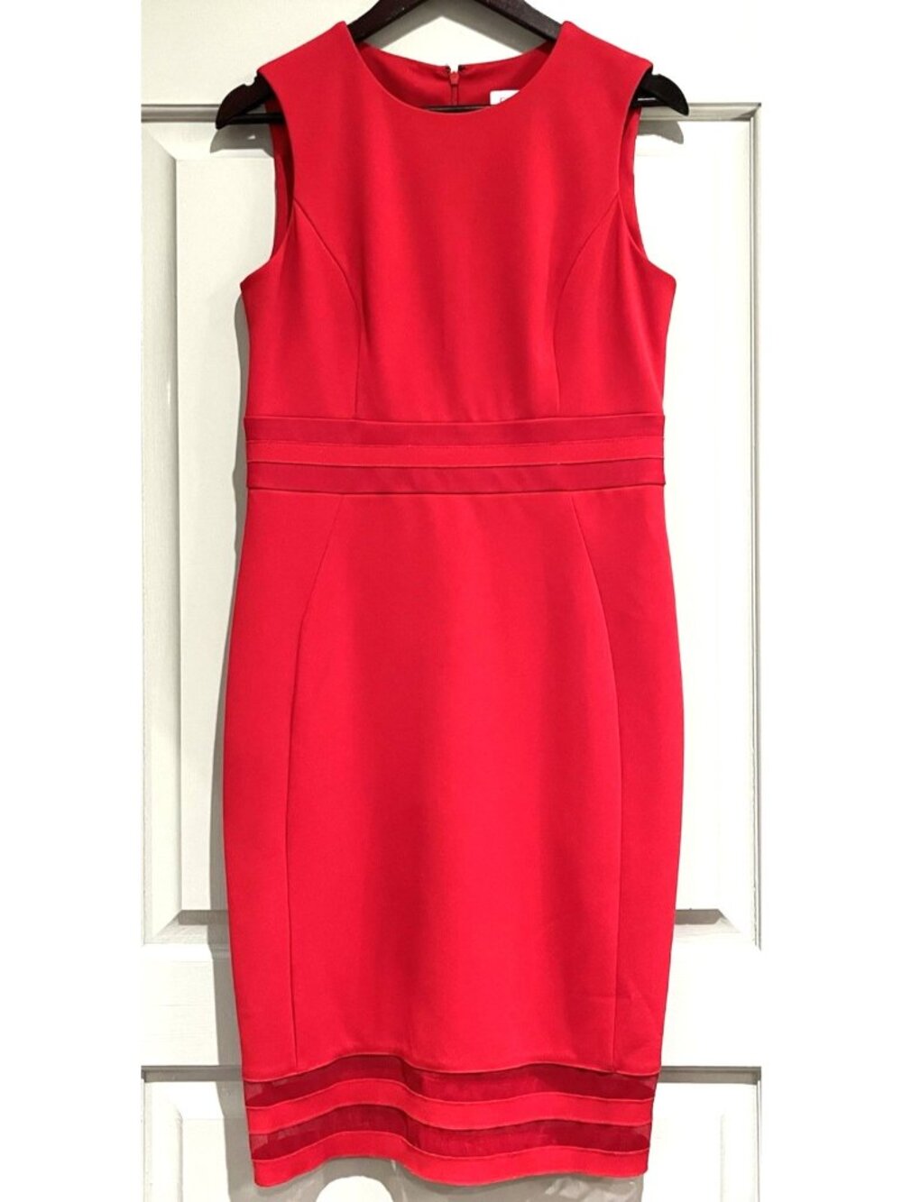 Calvin Klein Red Sleeveless Midi Sheath Dress Size 8 Cocktail Holiday Chic